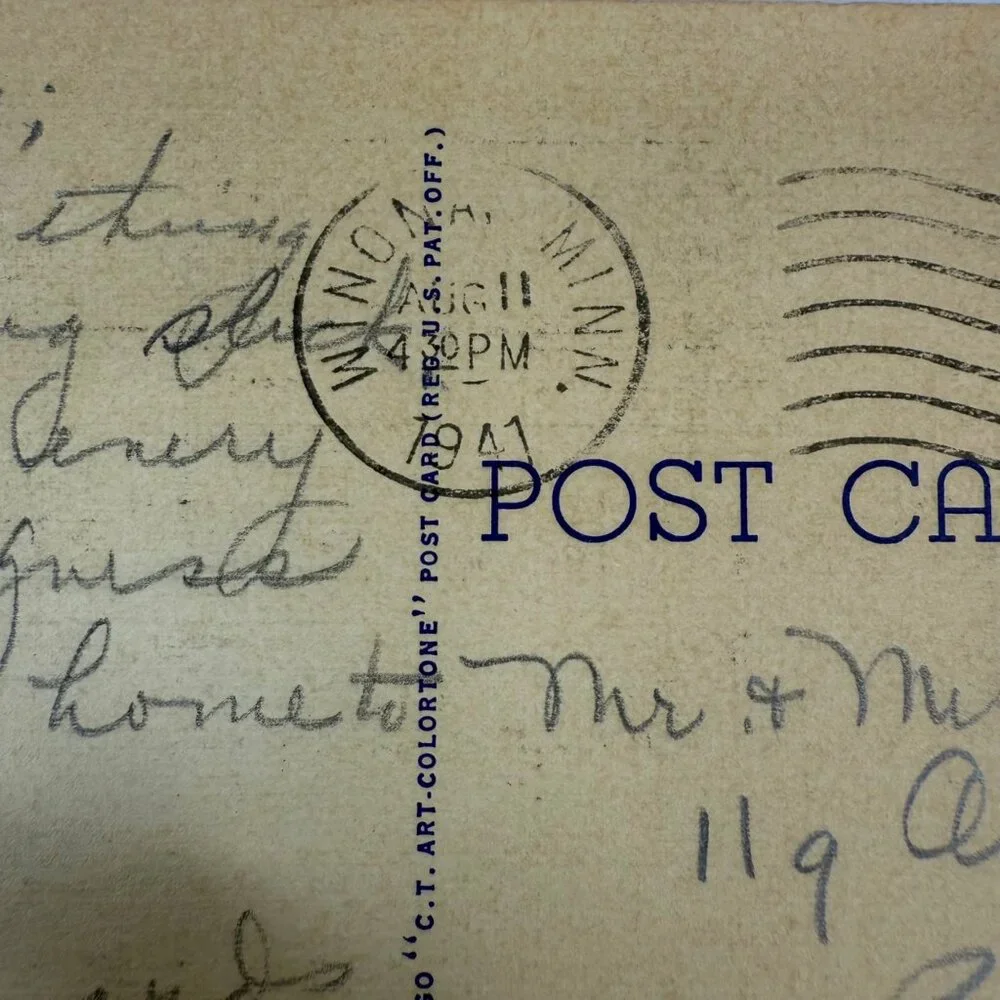 VTG 1940s Curteich Linen Postcard Gee I’m Thinking Of You Woman In Bed Postmark